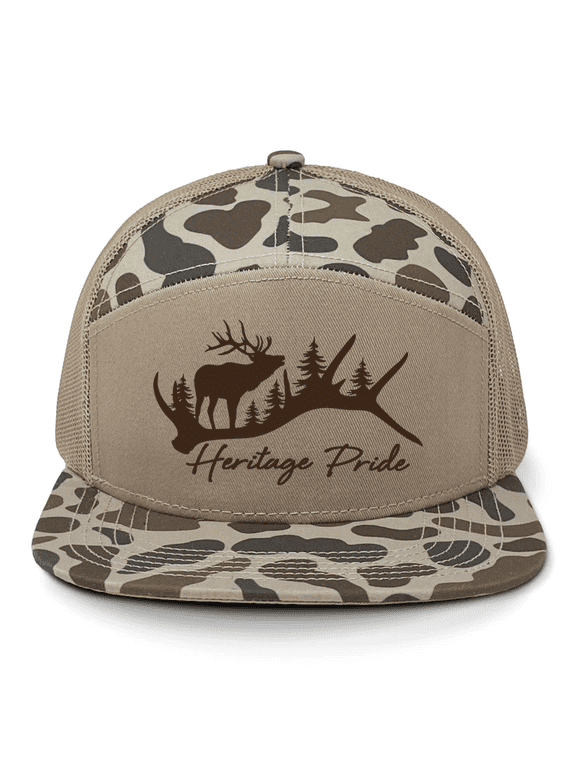 Men's Camo Trucker Hat - Elk Antler Hunting Camouflage Snapback Cap, Old's Cool Slough/Balsa
