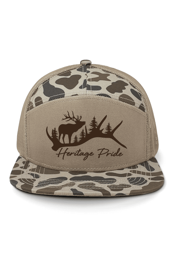 Men's Camo Trucker Hat - Elk Antler Hunting Camouflage Snapback Cap, Old's Cool Slough/Balsa