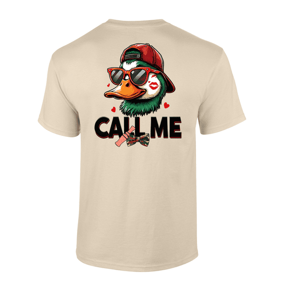 Heritage Pride Men's Funny Valentine's Day Mallard Duck Call Me Short Sleeve T-Shirt-Sand-X-Large
