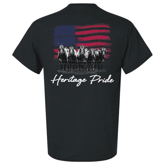 Heritage Pride Men's Graphic T-Shirt -  American Flag & Angus Cattle Design-Black-4xl