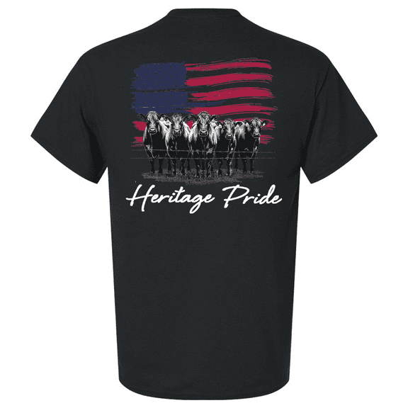 Heritage Pride Men's Graphic T-Shirt - American Flag & Angus Cattle Design-Black-4xl