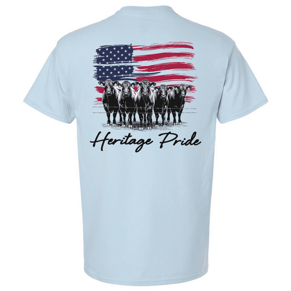 Heritage Pride Men's Graphic T-Shirt - American Flag & Angus Cattle Design-Light Blue-xl