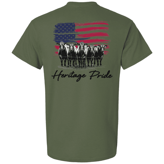 Heritage Pride Men's Graphic T-Shirt - American Flag & Angus Cattle Design-Military-6xl