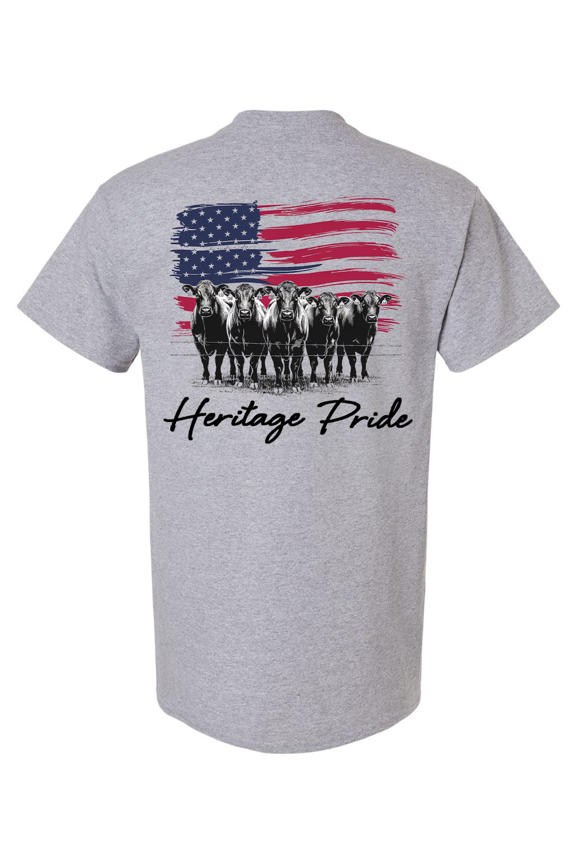 Men's Graphic T-Shirt -  American Flag & Angus Cattle Design-Sports Grey-5xl