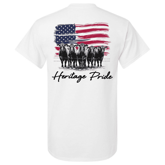 Heritage Pride Men's Graphic T-Shirt -  American Flag & Angus Cattle Design-White-medium