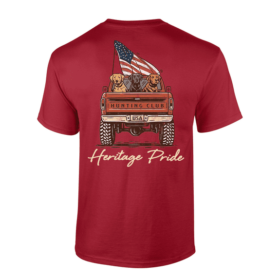 Heritage Pride Men's Graphic T-Shirt - Patriotic Three Labs In Truck Bed Hunting Club Design-Cardinal-small