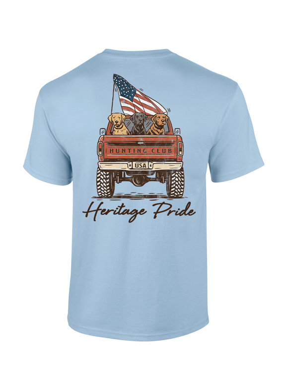 Men's Graphic T-Shirt - Patriotic Three Labs In Truck Bed Hunting Club Design-Light Blue-large