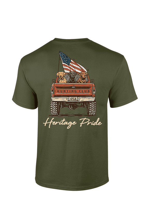 Men's Graphic T-Shirt - Patriotic Three Labs In Truck Bed Hunting Club Design-Military-medium
