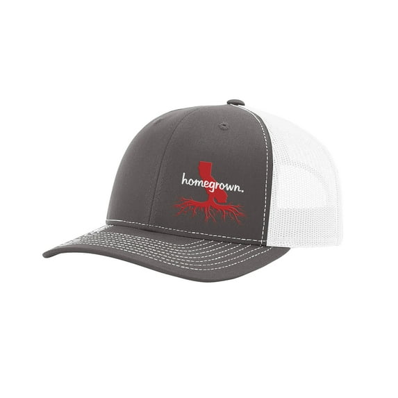 Heritage Pride Men's Homegrown Roots State Pride Embroidered Charcoal With White Mesh Back Trucker Hat-California