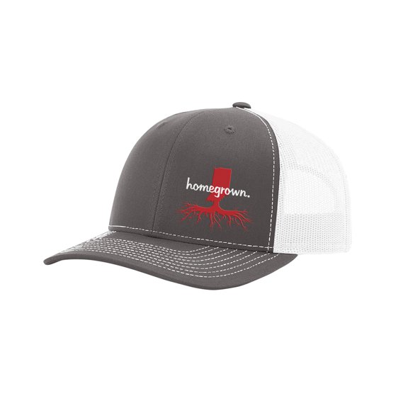 Heritage Pride Men's Homegrown Roots State Pride Embroidered Charcoal With White Mesh Back Trucker Hat-Indiana