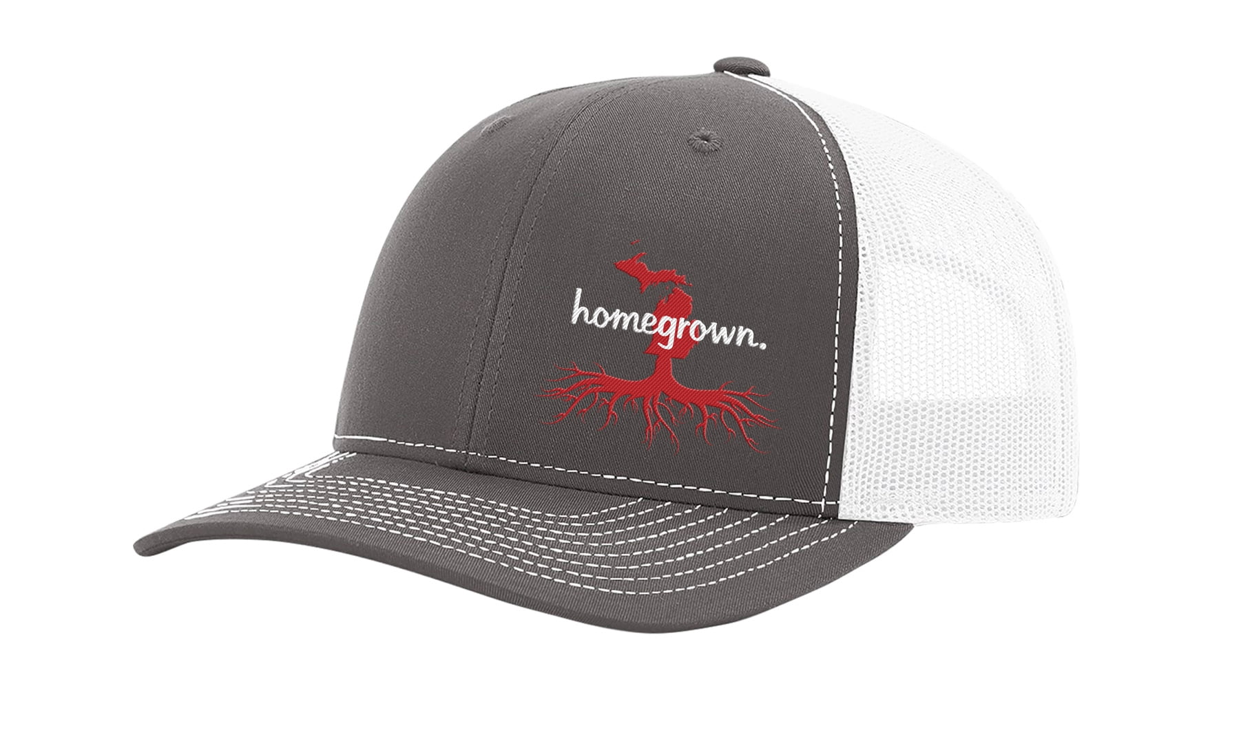 Heritage Pride Men's Homegrown Roots Trucker Hat - Embroidered State Pride Cap, Charcoal With White Mesh, Oklahoma