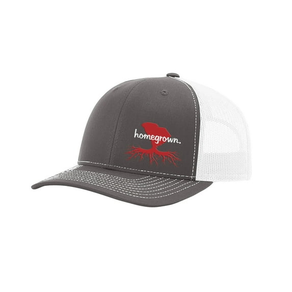 Heritage Pride Men's Homegrown Roots State Pride Embroidered Charcoal With White Mesh Back Trucker Hat-South Carolina