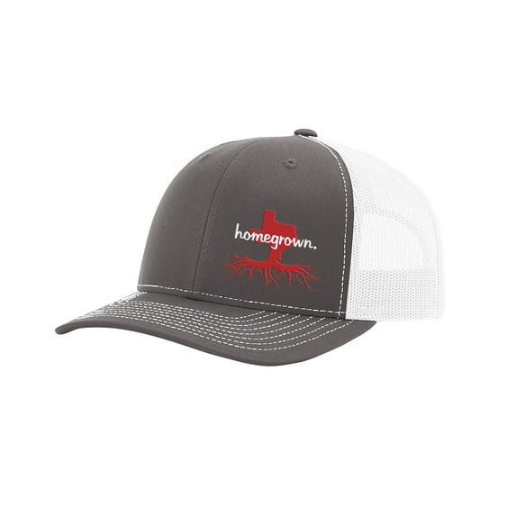 Heritage Pride Men's Homegrown Roots State Pride Embroidered Charcoal With White Mesh Back Trucker Hat-Texas