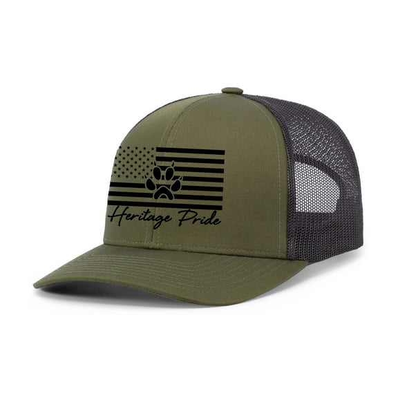 Heritage Pride Mens American Flag Fox Track Mesh Back Trucker Hat Baseball Cap-Loden/Black