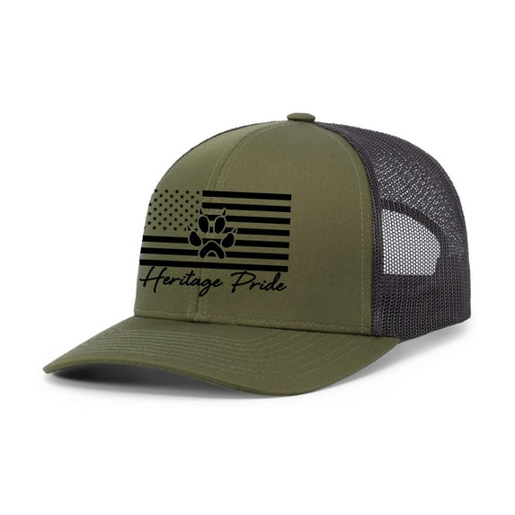 Heritage Pride Mens American Flag Fox Track Mesh Back Trucker Hat Baseball Cap-Loden/Black