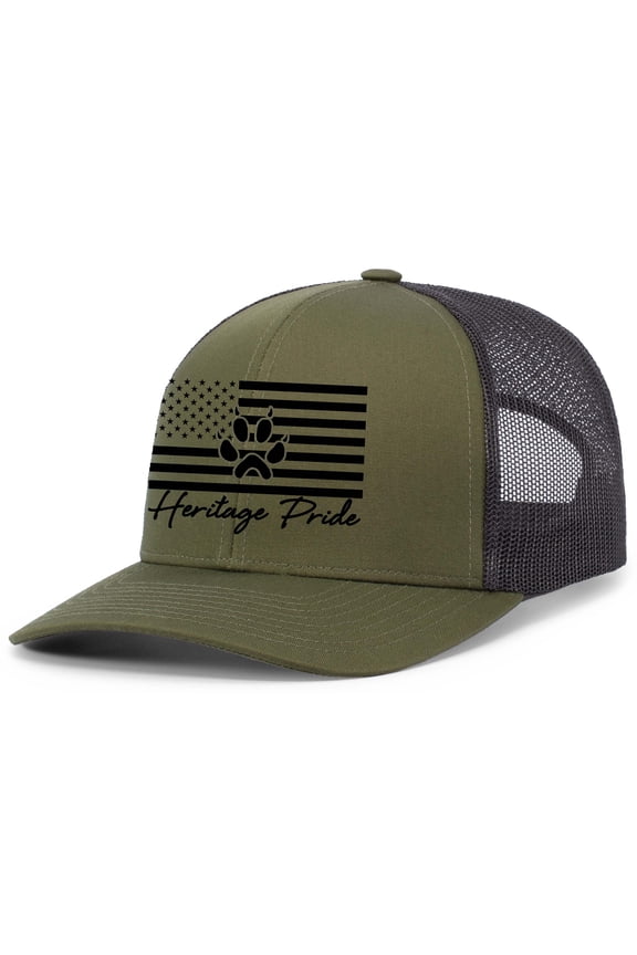 Mens American Flag Fox Track Mesh Back Trucker Hat Baseball Cap-Loden/Black