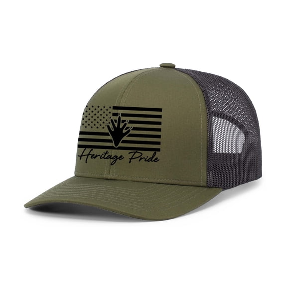 Heritage Pride Mens American Flag Raccoon Track Mesh Back Trucker Hat Baseball Cap-Loden/Black