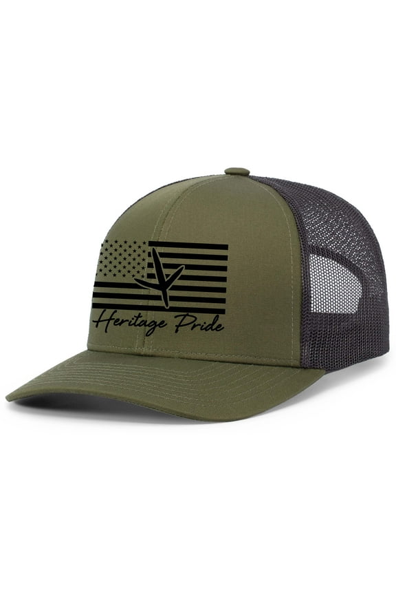 Mens American Flag Turkey Track Mesh Back Trucker Hat Baseball Cap-Loden/Black