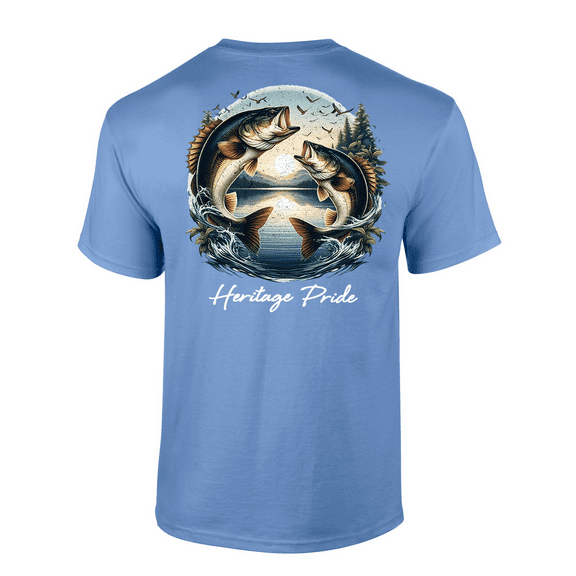 Heritage Pride Mens Bass Fish Flowers & Birds Scenery Short Sleeve T-Shirt-Carolina Blue-XX-Large
