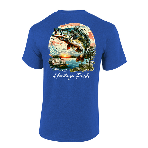 Heritage Pride Mens Bass Fishing & Lake Camping Short Sleeve T-Shirt-Antique Royal-Large