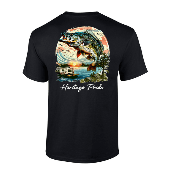 Heritage Pride Mens Bass Fishing & Lake Camping Short Sleeve T-Shirt-Black-Small