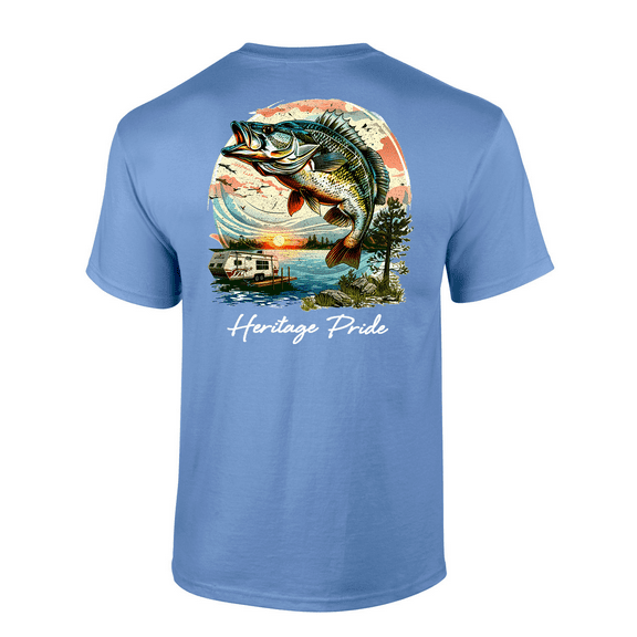 Heritage Pride Mens Bass Fishing & Lake Camping Short Sleeve T-Shirt-Carolina Blue-Medium