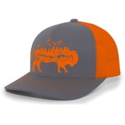 Heritage Pride Mens Trucker Hat Embroidered Wild Buffalo Outdoor Hat Baseball Cap-Charcoal/Neon Orange