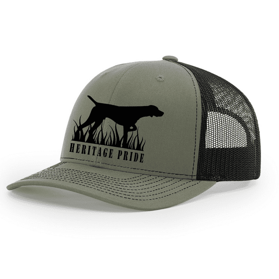 Heritage Pride Mens Dog Hunting In Grass Embroidered Mesh Back Trucker Hat-Loden/Black