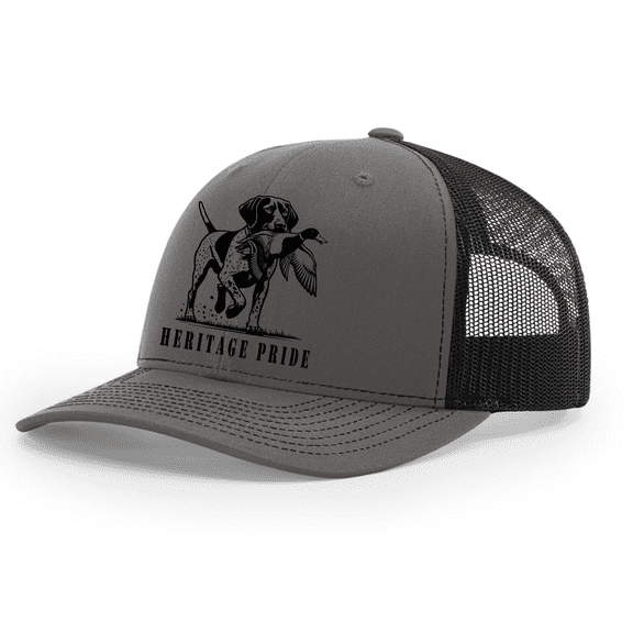 Heritage Pride Mens German Short Hair Duck Hunting Embroidered Mesh Back Trucker Hat-Charcoal/Black