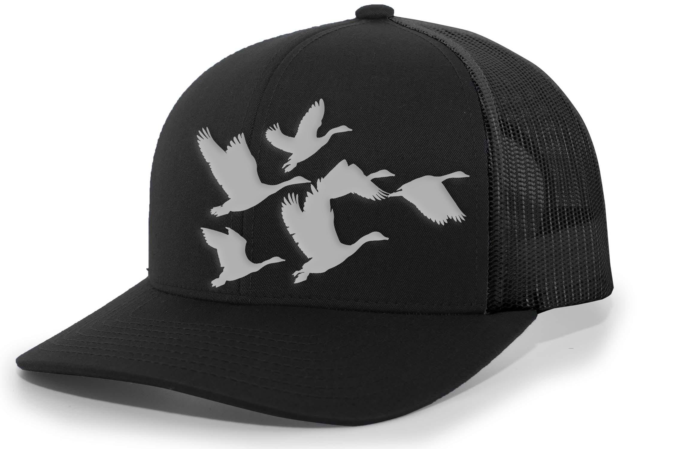 Heritage Pride Mens Hunting Hat Flying Ducks Mesh Back Trucker Hat, Black/Black