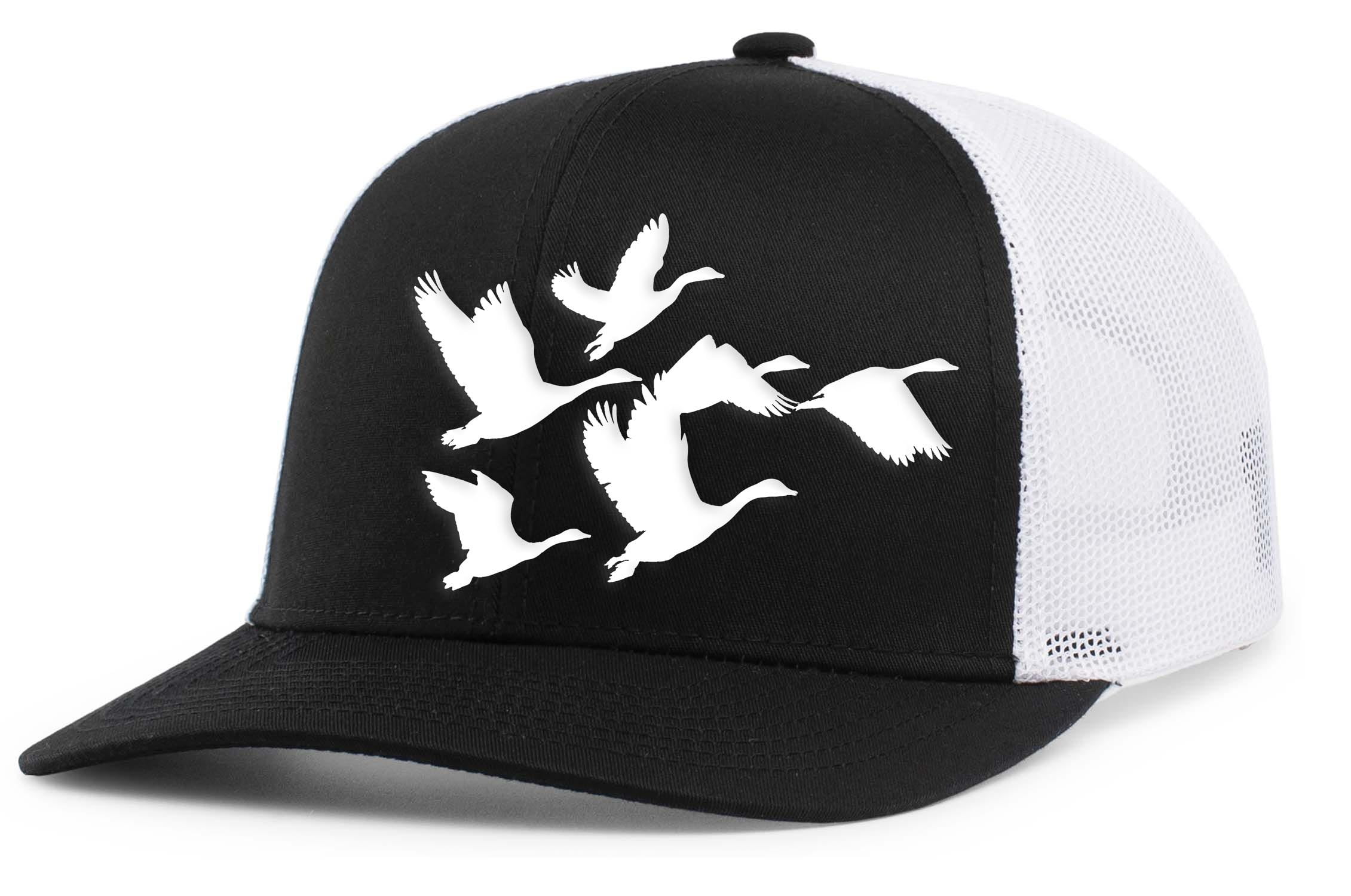 Heritage Pride Mens Hunting Hat Flying Ducks Mesh Back Trucker Hat, Black/White