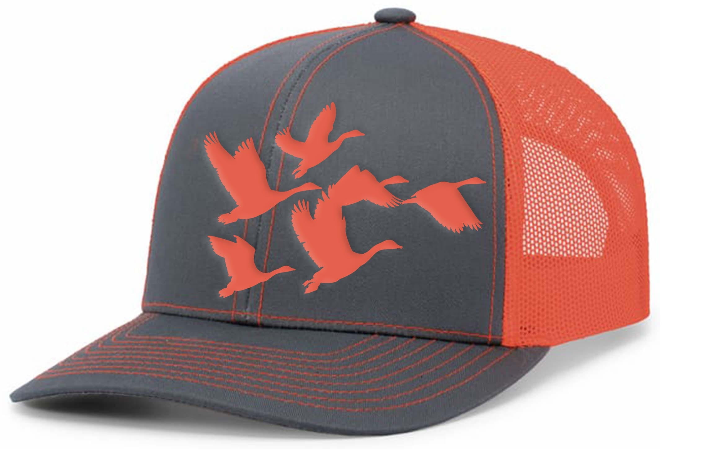 Heritage Pride Mens Hunting Hat Flying Ducks Mesh Back Trucker Hat, Charcoal/Neon Orange