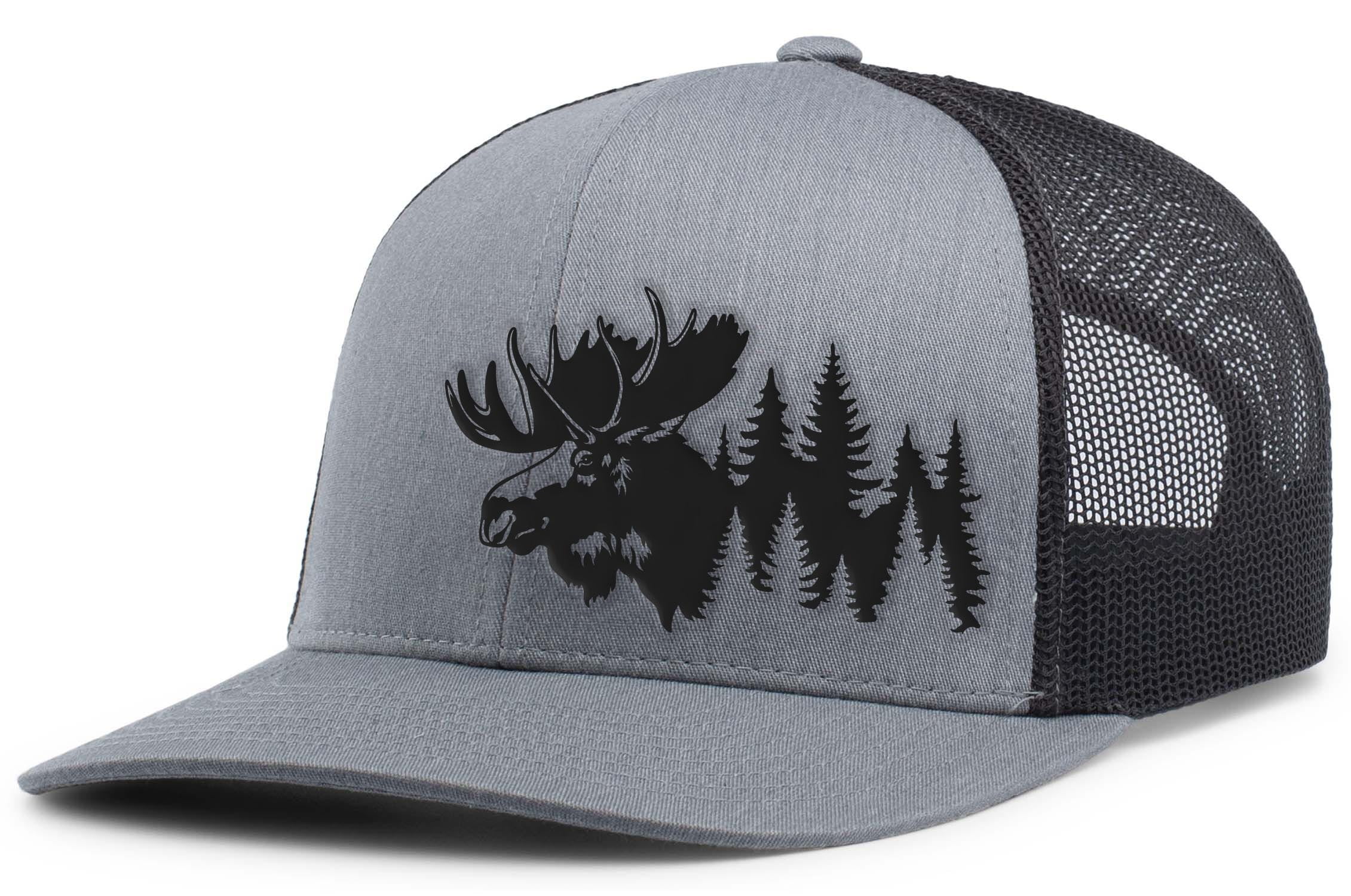 Heritage Pride Mens Hunting Hat Forest Scenic Moose Head Mesh Back Trucker Hat, Heather Grey/Black