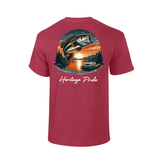 Heritage Pride Mens Lake Dock Bass Fishing Short Sleeve T-Shirt-Antique Cherry-3X-Large