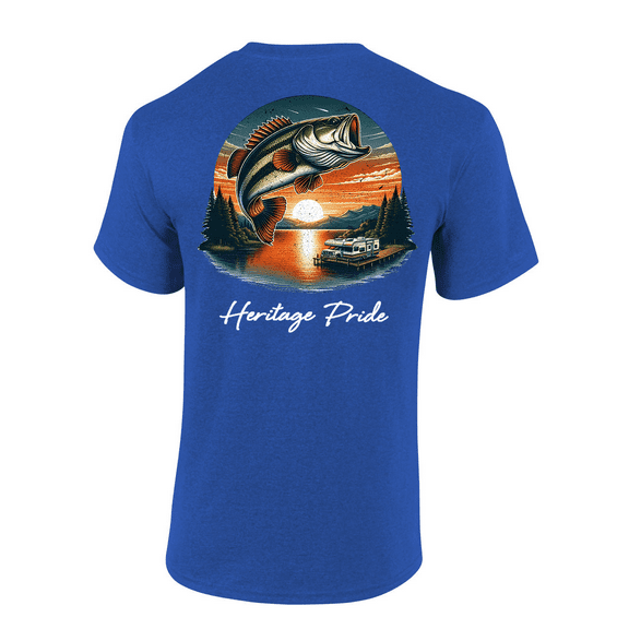 Heritage Pride Mens Lake Dock Bass Fishing Short Sleeve T-Shirt-Antique Royal-Medium