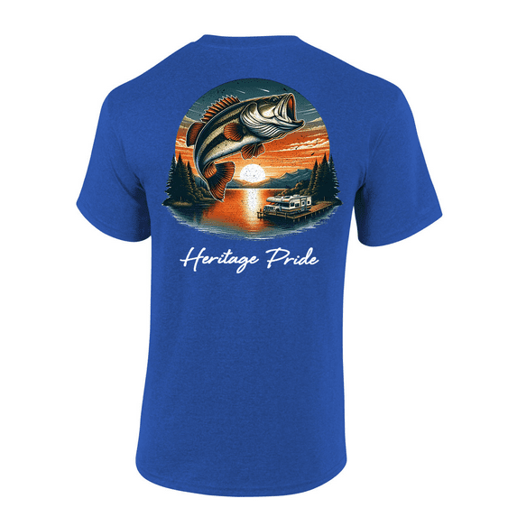 Heritage Pride Mens Lake Dock Bass Fishing Short Sleeve T-Shirt-Antique Royal-Small