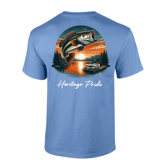 Heritage Pride Mens Lake Dock Bass Fishing Short Sleeve T-Shirt-Carolina Blue-Medium