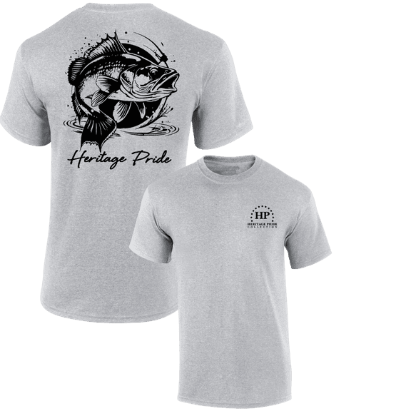 Heritage Pride Mens Splashing Bass Fish Short Sleeve T-Shirt-Sport Grey-X-Large