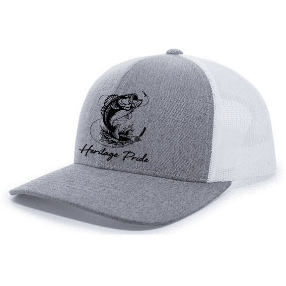 Heritage Pride Mens Trout Fishing Line Embroidered Mesh Back Trucker Hat-Heather Grey/White