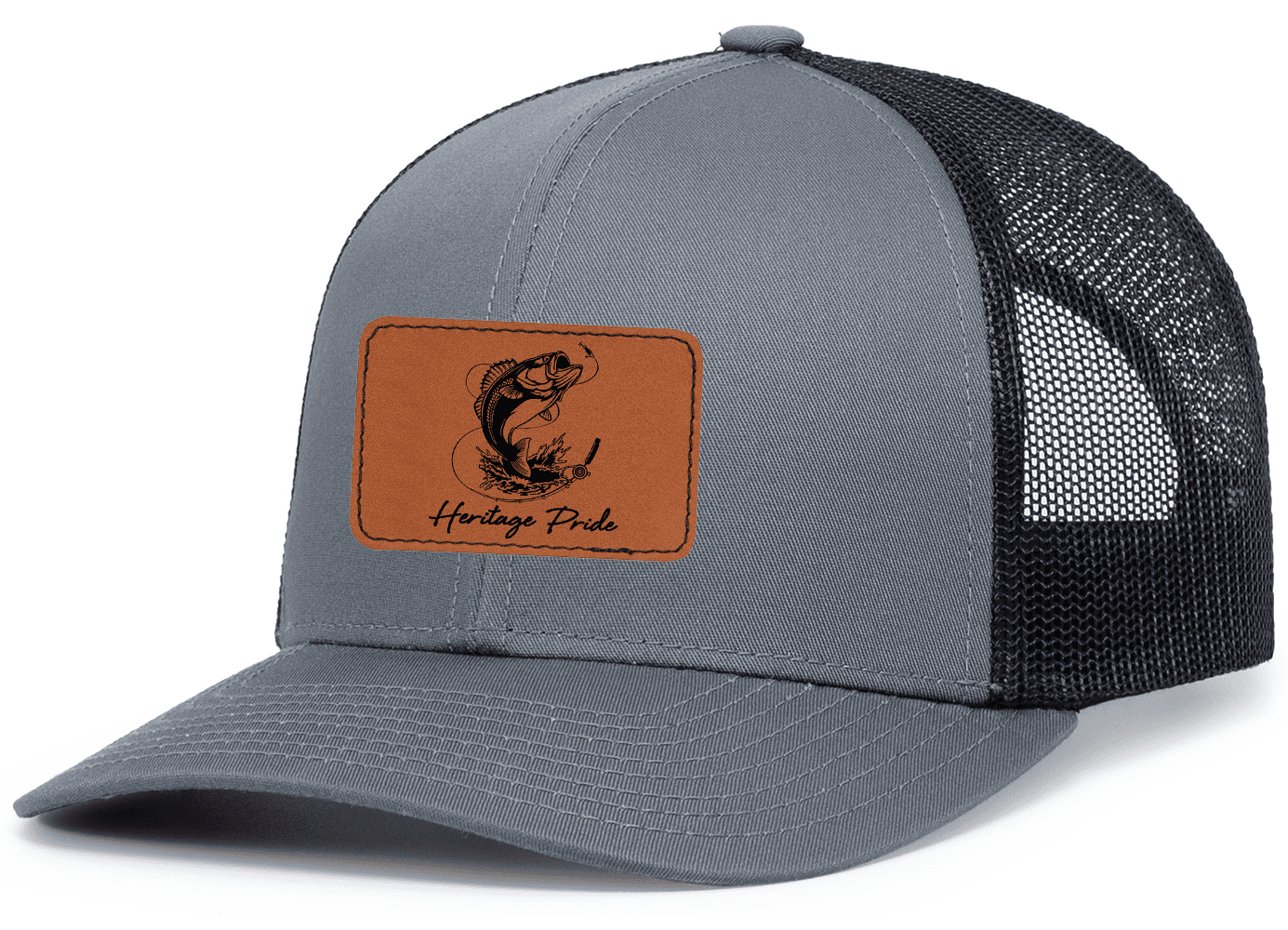 Christian Cross Leather Patch Mesh Back Trucker Hat, Black