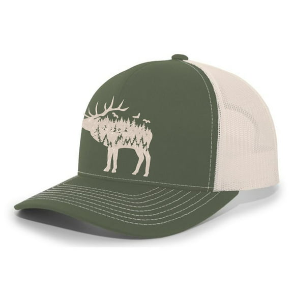 Heritage Pride Mens Trucker Hat Embroidered Deer Forest Outdoor Hat Baseball Cap-Moss/Beige