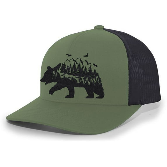 Heritage Pride Mens Trucker Hat Embroidered Mountain Bear Outdoor Hat Baseball Cap-Loden/Black