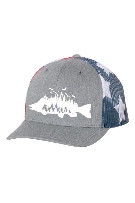 Mens Trucker Hat Embroidered Trout Fish Outdoor Hat Baseball Cap-Sports Grey/American Flag