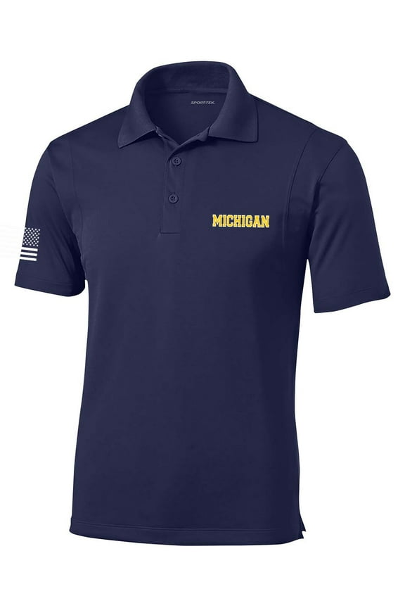 Michigan Football Team Color State Name Embroidered Golf Polo-True Navy-small