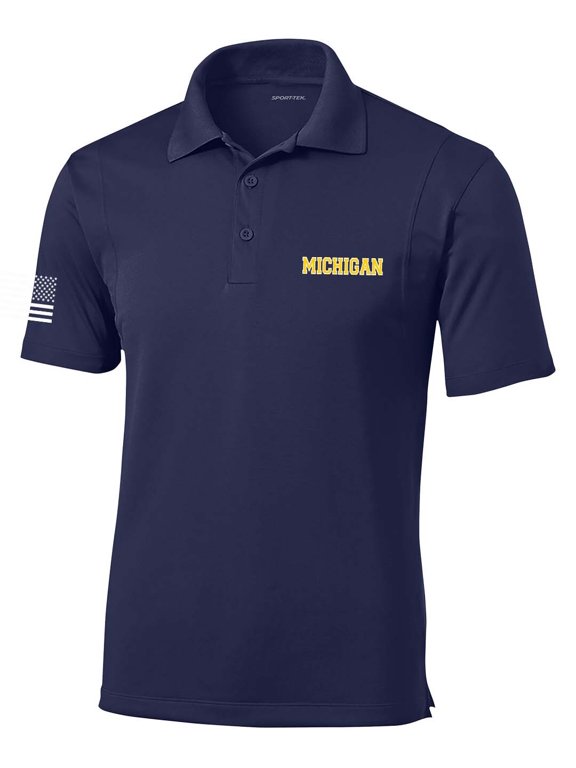 Michigan Football Team Color State Name Embroidered Golf Polo-True Navy-xxl