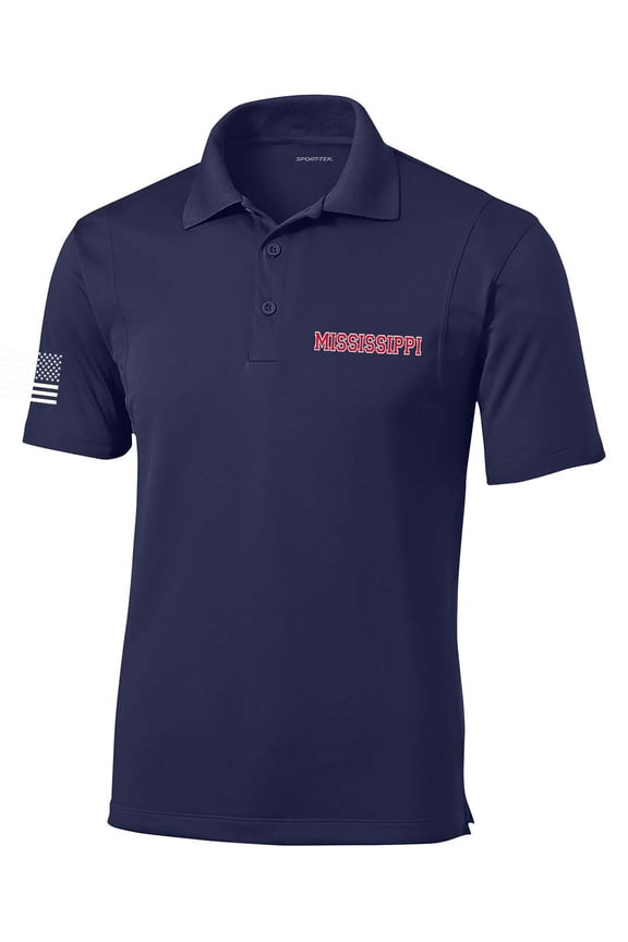 Mississippi Football Team Color State Name Embroidered Golf Polo-True Navy-medium