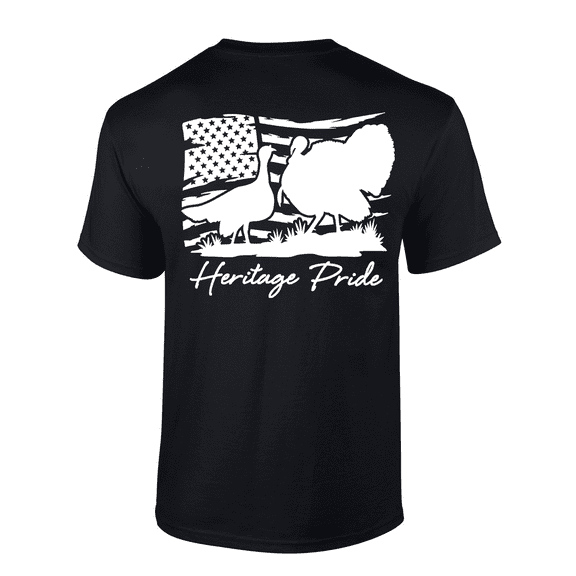 Heritage Pride Ocellated And Wild Turkey Distressed American Flag Mens Short-Sleeve T-Shirt-Black-large