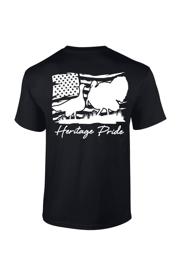 Ocellated And Wild Turkey Distressed American Flag Mens Short-Sleeve T-Shirt-Black-xxxl