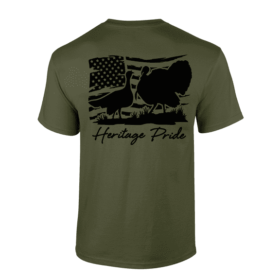 Heritage Pride Ocellated And Wild Turkey Distressed American Flag Mens Short-Sleeve T-Shirt-Military-5xl
