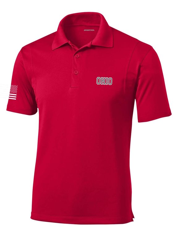 Ohio Football Team Color State Name Embroidered Golf Polo-Red-xl